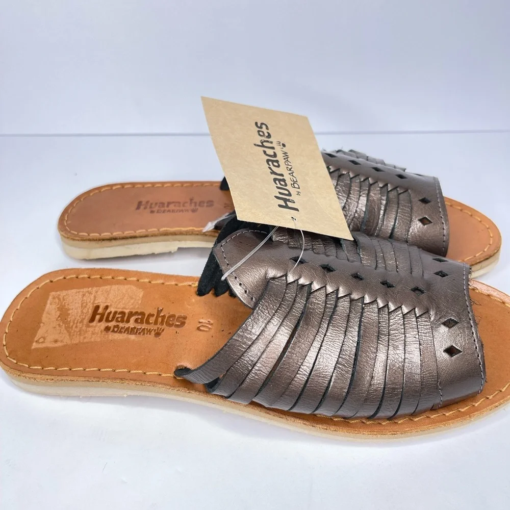 BearPaw Huraches Metallic‎ Leather Sandals Size 10